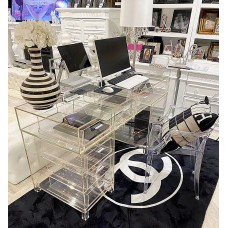 FixtureDisplays® Clear Table Acrylic Show Desk Plexiglass Contemporary Display Functional Executive Writing Desk 10344-2