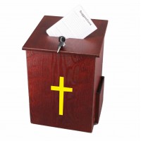 FixtureDisplays® Wood Church Collection Fundraising Box Donation Charity Box with Gold Cross Christian Church Tithes & Offering Prayer Box 9-1/2