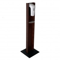 Wooden Mallet Gel Hand Sanitizer Dispenser on Wooden Floor Stand, with Drip Catcher, Mahogany, Made in The USA, In-Stock to Ship Immediately 10400013