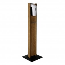 Wooden Mallet Gel Hand Sanitizer Dispenser on Wooden Floor Stand, with Drip Catcher, Medium Oak, Made in The USA, In-Stock to Ship Immediately 10400014