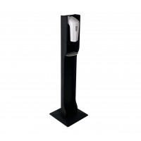Wooden Mallet Gel Hand Sanitizer Dispenser on Elegant Wooden Floor Stand, with Drip Catcher, Black, Made in The USA, In-Stock to Ship Immediately 10400016