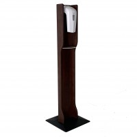 Wooden Mallet Gel Hand Sanitizer Dispenser on Elegant Wooden Floor Stand, with Drip Catcher, Mahogany, Made in The USA, In-Stock to Ship Immediately 10400018