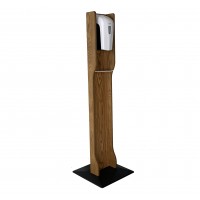 Wooden Mallet Gel Hand Sanitizer Dispenser on Elegant Wooden Floor Stand, with Drip Catcher, Medium Oak, Made in The USA, In-Stock to Ship Immediately 10400019