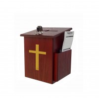 FixtureDisplays® Wood Church Collection Fundraising Box Donation Charity Box with Gold Cross Christian Church Tithes & Offering Prayer Box 7.5