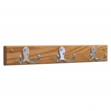 FixtureDisplays® 3 Double Prong Hook Rail/Coat Rack, Nickel/Light Oak 104267