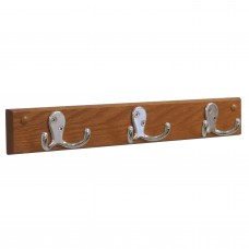 FixtureDisplays® 3 Double Prong Hook Rail/Coat Rack, Nickel/Medium Oak 104269