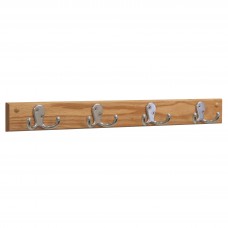 FixtureDisplays® 4 Double Prong Hook Rail/Coat Rack, Nickel/Light Oak 104273