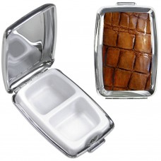 P5062C Pill Box In Plated Silver Brown Croco Leather Design 106177