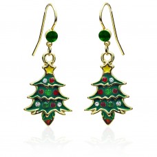 Crystal & Epoxy Christmas Holiday Tree Dangle Earrings 106180