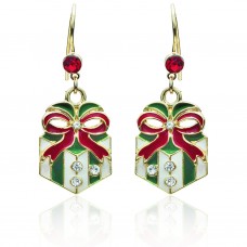 Crystal & Epoxy Christmas Holiday Present Dangle Earrings 106181
