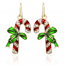 Crystal & Epoxy Christmas Holiday Candy Cane Dangle Earrings 106183