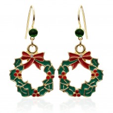 Crystal & Epoxy Christmas Holiday Wreath Dangle Earrings 106184