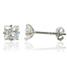 5mm .925 Sterling Silver SQ Cubic Zirconia Ears Low Profile! 106205