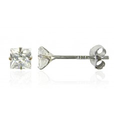 4mm .925 Sterling Silver SQ Cubic Zirconia Ears Low Profile! 106206