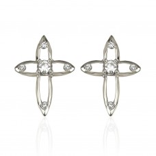 Forever Silver Plated Austrian Crystal Cross Earring E5CRS 106225
