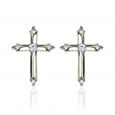 Forever Silver Plated Austrian Crystal Cross Earring E4CRS 106226