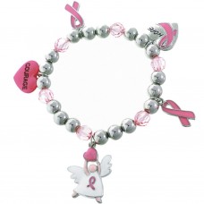 Breast Cancer Awareness Silver Beaded Stretch Bracelet 106238