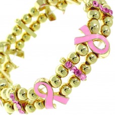 Breast Cancer Awareness Gold Double Row Stretch Bracelet 106239