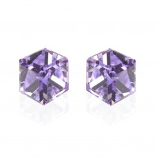 E066V Sparkling Swarovski Crystal 6mm Cube Earrings - Violet 106283
