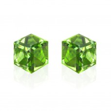 E066L Sparkling Swarovski Crystal 6mm Cube Earrings - Lime 106286