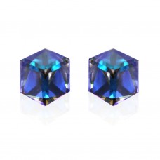 E066B Sparkling Swarovski Crystal 6mm Cube Earrings - Blue 106289