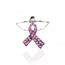 Breast Cancer Awareness Silver & Pink Cryst Angel Ribbon Pin 106292