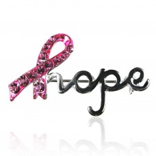 Breast Cancer Awareness Silver & Pink Cryst Hope Ribbon Pin 106293