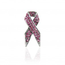 Breast Cancer Awareness Silver & Pink Crystal Ribbon Pin 106294