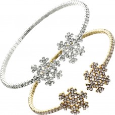 B284  Silver Plt Crystal Wire Dbl Snowflake Bracelet 106297-Silver