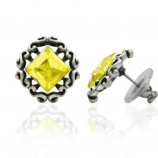 E102YE Antiqued Silver Yellow Lime SQ Diamond Cryst Earrings 106379