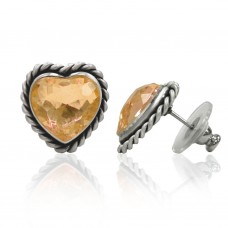 E104PE Antiqued Silver Lt Peach Heart Shape Cryst Earrings 106391