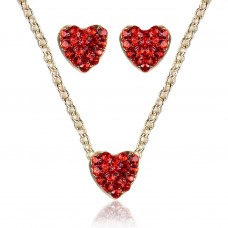 NE14037RG Gold & Red Crystal Heart Necklace & Earring Set 106399