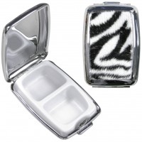 P5062Zeb Pill Box In Plated Silver & Faux Fur Zebra Design 106410