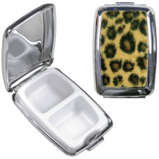 P5062Leo Pill Box In Plated Silver & Faux Fur Leopard Design 106411