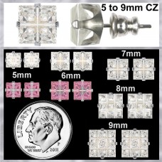 6mm E076P Silver Forever Silver Bevel Cut Square Cubic Zirconia Earrings Asst 106420-E076P