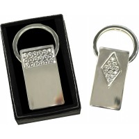 K5216 Polished & Engravable Key Ring With Austrian Crystals Rectangle Pattern 106440-1