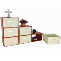 FixtureDisplays® Cubby Hole Storage Bin Modular Wood Blocks With Fabric Bins 6/Set Product Weight 38 Lbs Great for Preschools Day Care Home BookShelf 11364-NEW