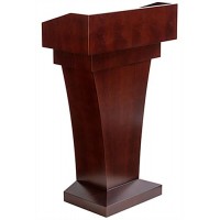 FixtureDisplays® Podium for Floor, High Desktop Sides, Sliding Drawer, MDF – Mahogany 119744