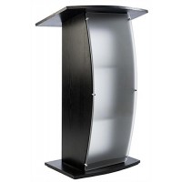 FixtureDisplays® Black Podium for Floor, Curved Post Lectern, Pulpit, Frosted Front Acrylic Panel, 44.3