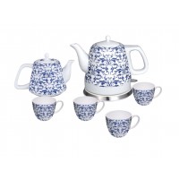 FixtureDisplays® Teapot Ceramic English Paisley 6pc Set w/warming , Gift, Buffet 12027