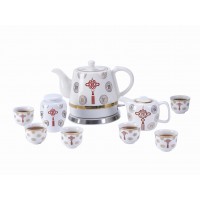 FixtureDisplays® Teapot Ceramic Asian Theme w/110V warming plate 10pc, Gift, Buffet,Hotel 1089TE 12028