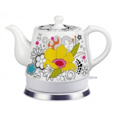 FixtureDisplays® Teapot, Ceramic, Teamaker, Large Yellow Flower 12039