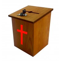 FixtureDisplays® Wood Church Collection Fundraising Box Donation Charity Box with Red Cross Christian Church Tithes & Offering Prayer Box 7.5