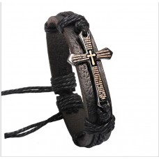 FixtureDisplays® Genuine Leather Cross Youth and Women's Bracelet Christian Jewelry SPANISH la oración del Señor Nuestro padre en el cielo 13281