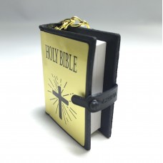 FixtureDisplays® Christian Bible Keychain, Bible cover comes in randomly mixed color between gold, silver and black 13293