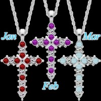 FixtureDisplays® Forever Silver Plated Birthstone Cross Necklace 12 Options 14000