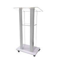 FixtureDisplays® Clear Acrylic Plexiglass Podium Steel Sides Church Pulpit School Lectern Debate Funeral Home Conference 14306