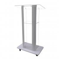 FixtureDisplays Clear Acrylic Plexiglass Podium Curved Steel Sides Church Pulpit School Lectern Debate Funeral Home Conference 14310