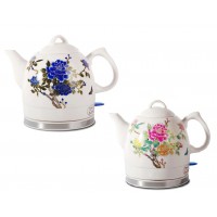 FixtureDisplays® Ceramic Electric Kettle with Peony Flower Pattern Two-tone 15000