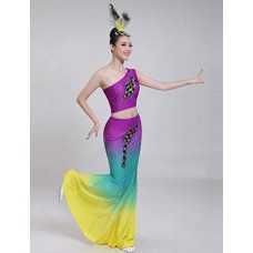 FixtureDisplays® Dance Costumes Dress Dance Costumes Dai Peacock Dance Performance Fishtail Skirt Bust 35“ Waist 28” (max, has bungee cord for smaller waist) Hip 36